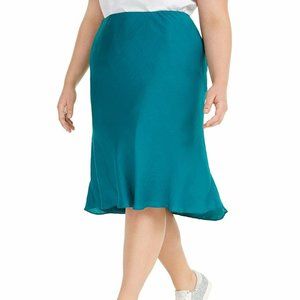 INC International Concepts Plus Size Bias-Cut Midi Skirt Quetzal Green 1X